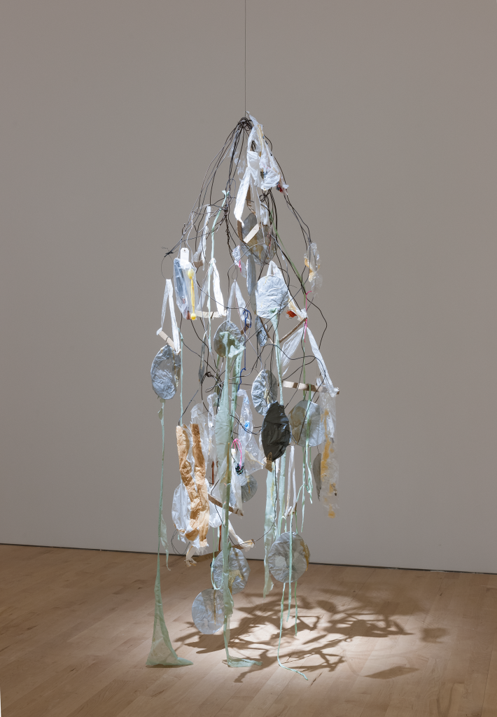 Serge Murphy,
Le Songe végétal, 2005
Broche de métal, papier, plastique, tissu et ouate, 300 x 100 x 100 cm (environ pour chacun des douze éléments); dimensions variables pour l'ensemble